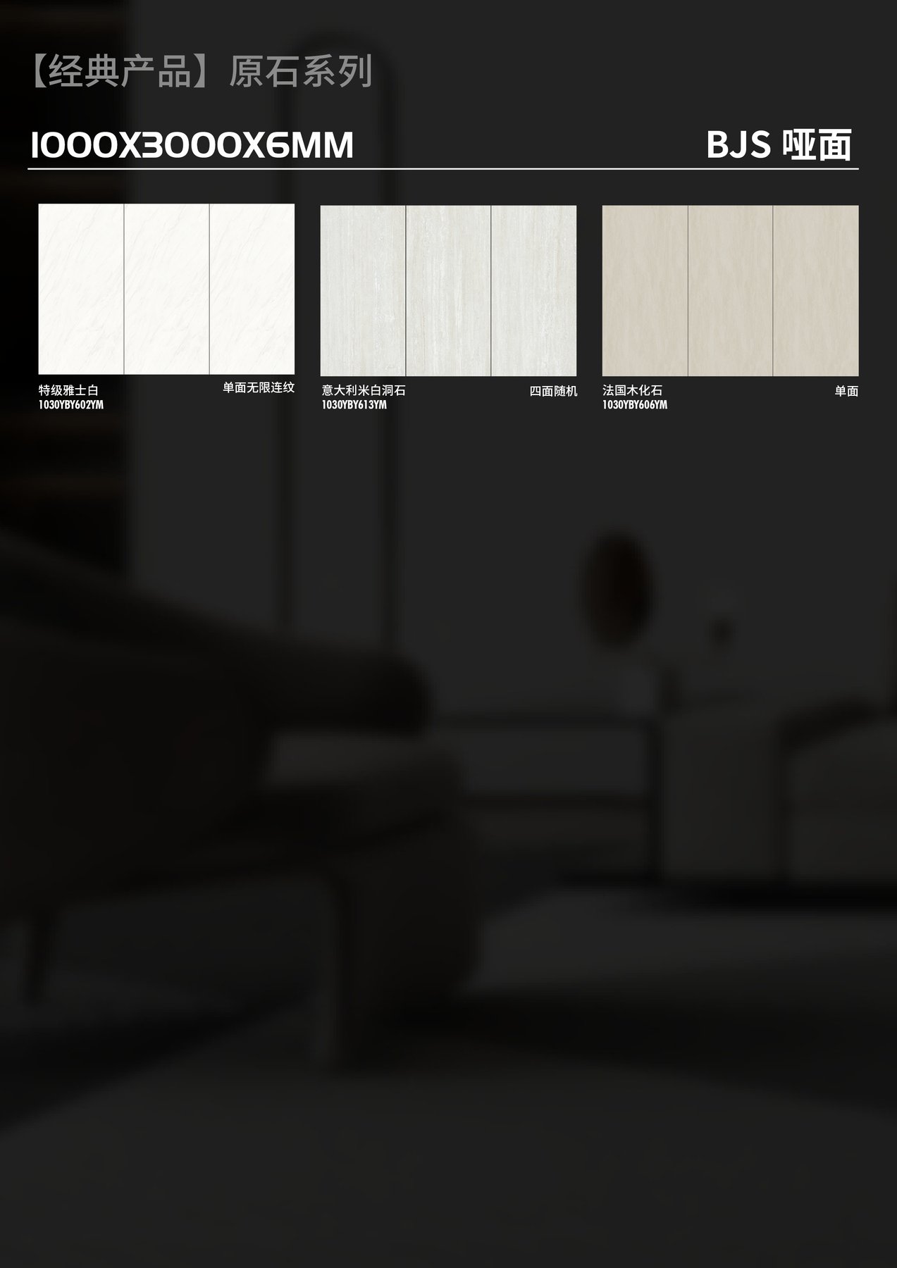 1030-6 · 1000×3000 mm · 6 mm · Finish confirmed per order sintered stone