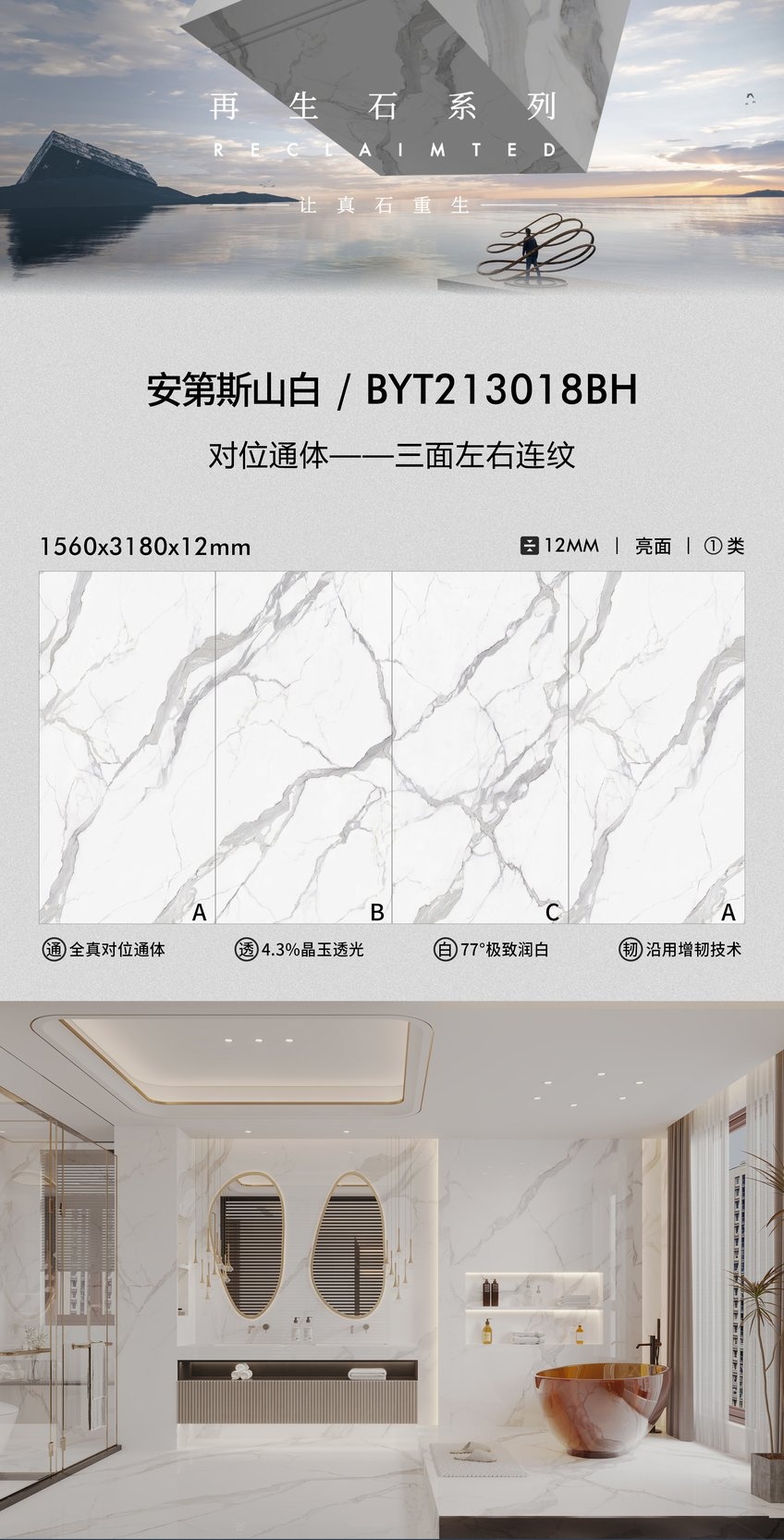 BYT213018BH · 1560×3180 mm · 12 mm · Finish confirmed per order sintered stone