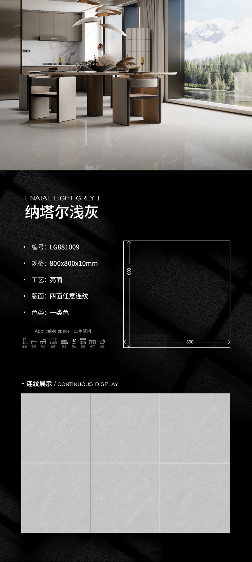 LG881009 · 800×800 mm · 10 mm · Glossy sintered stone
