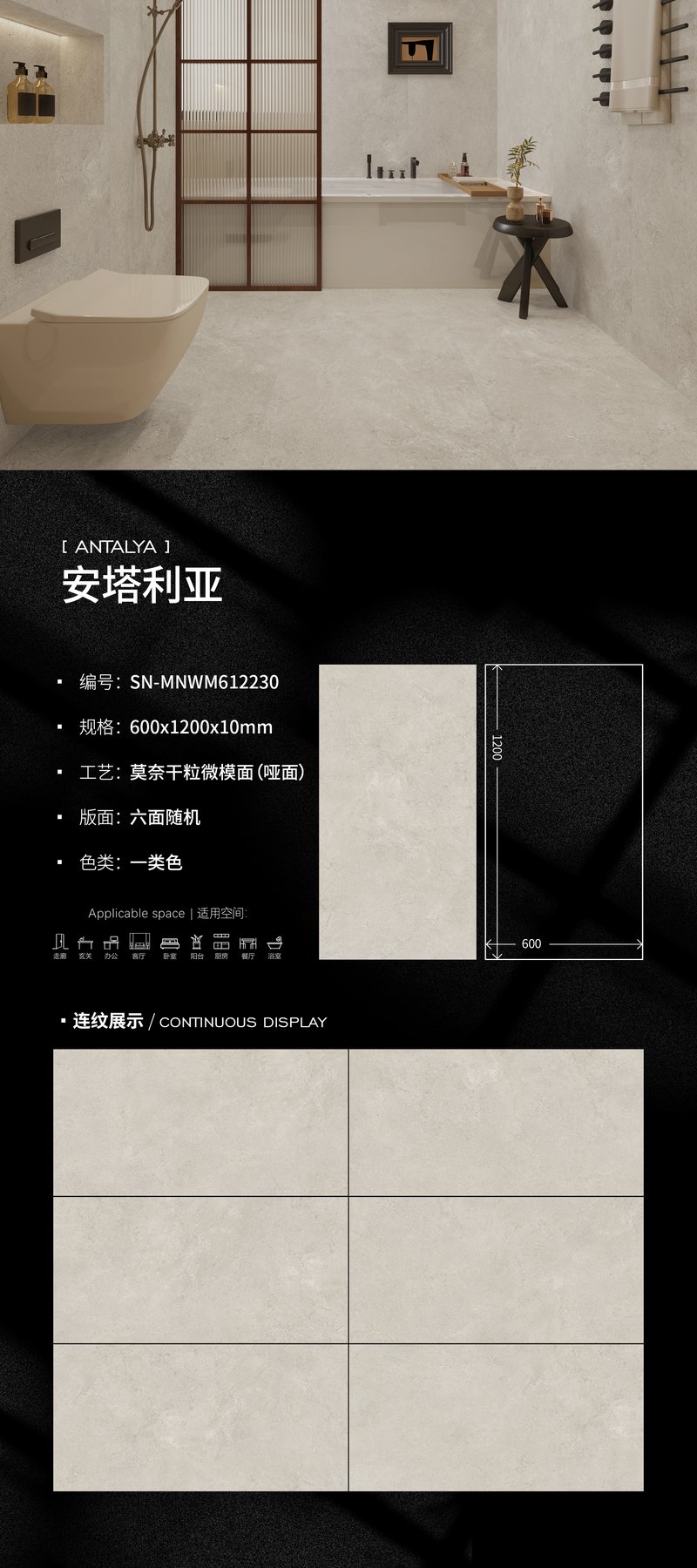 SN-MNWM612230 · 600×1200 mm · 10 mm · Dry-granule sintered stone
